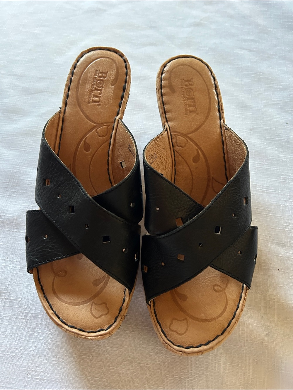 Born Black Leather Crisscross Slide Mules